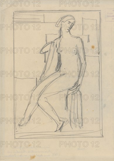 Sitting girl act, pencil on thin paper, rectangle edging, sheet: 25 x 20 cm, unmarked, Hans Brühlmann, Amriswil/Thurgau 1878–1911 Stuttgart