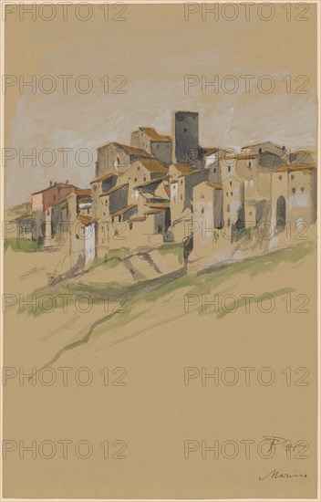 Marino, watercolor over pencil, heightened in white, on light brown paper, sheet: 28.3 x 18.1 cm, U. r., Monogrammed, dated and inscribed in brown with brown dots: TP [ligated] 85, Marino, Theophil Preiswerk, Basel 1846–1919 Basel