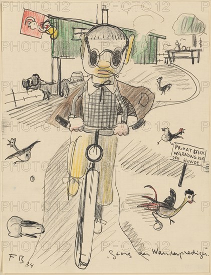 Georg the Wanderprediger, 1934, pencil, colored pencil and quill, sheet: 27.1 x 20.8 cm, U. l., monogrammed and dated in black with pen: F.B., 34, u, ., r., designated: George the Wanderprediger, Fritz Baumann, Basel 1886–1942 Basel