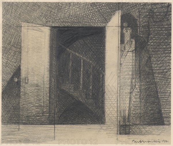 Open door with ascending stairs, 1931, pencil, mounted, leaf: 20 x 23.9 cm, U. r., Signed and dated in pencil: Marcoussis 1931, Louis Marcoussis, Warschau 1878–1941 Cusset/Allier