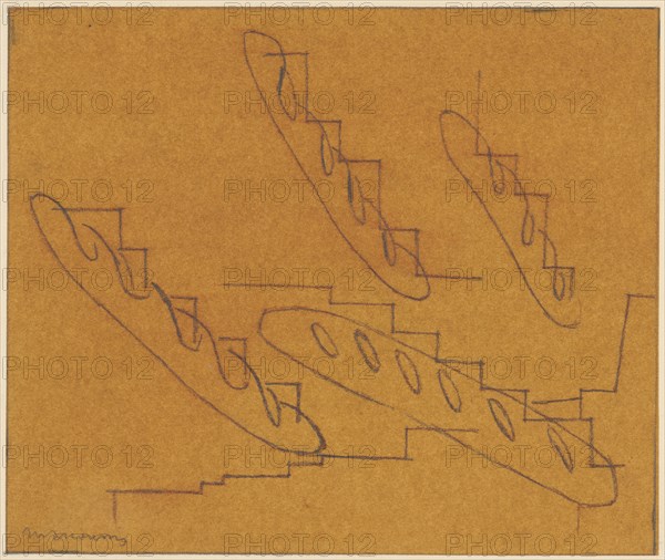 Abstract composition, (1931), chalk on reddish-browned paper, rectangle edging, sheet: 20.2 x 24 cm, U. l., signed in chalk: Marcoussis, Louis Marcoussis, Warschau 1878–1941 Cusset/Allier