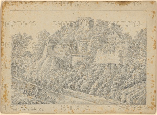 Ruin Rötteln, W, 1822, pencil, single-line rectangle edging, verso: pencil, sheet: 22.6 x 16 cm, Johann Jakob Falkeisen, Basel 1804–1883 Basel