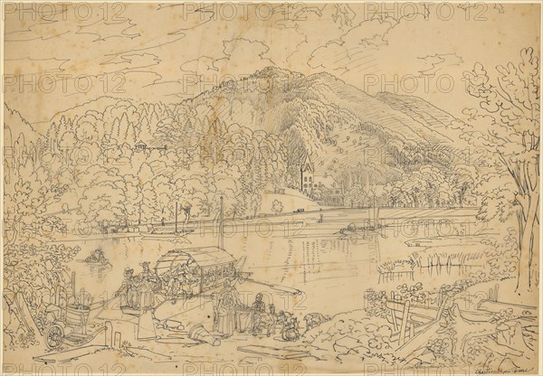 Charteruse près Thoune, watercolor and pen over pencil, on tracing paper, sheet: 35.2 x 51 cm, G. Lory [illegible], Gabriel Ludwig Lory, Bern 1763–1840 Bern