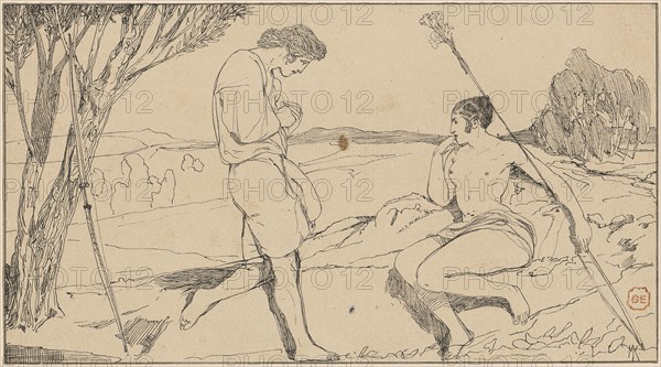 Apollo and Daphne, feather on brownish paper, folia: 10.1 x 18.3 cm, unmarked, Max Klinger, Leipzig 1857–1920 Grossjena bei Naumburg