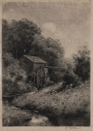 William W. Stetson, American, Old New England Mill, 19th century, monotype printed in black ink on tissue, Plate: 6 3/4 × 4 7/8 inches (17.1 × 12.4 cm)