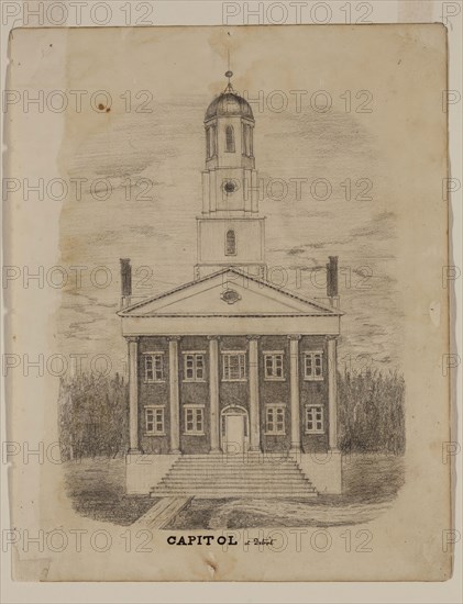William Asa Raymond, American, 1819 - 1854, Capitol at Detroit, c. 1837, graphite pencil on cream wove paper, Sheet: 9 1/2 × 7 1/2 inches (24.1 × 19.1 cm)