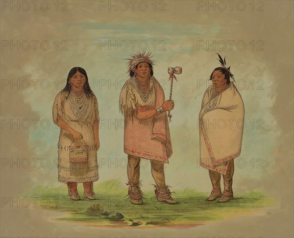 George Catlin, American, 1796-1872, Left Hand with His Wife and Son, 1841, watercolor, Image: 14 1/4 × 18 1/4 inches (36.2 × 46.4 cm)
