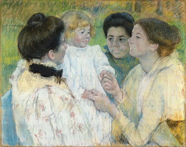 Mary Cassatt, American, 1844-1926, Women Admiring a Child, 1897, pastel, Overall: 26 × 32 inches (66 × 81.3 cm)