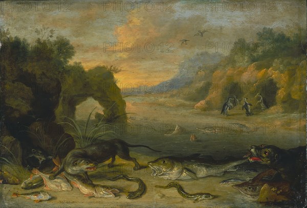 Jan van Kessel the Elder, Flemish, 1626-1679, Water, between 1660 and 1670, oil on copper, Framed: 14 7/8 × 18 1/4 × 2 3/8 inches (37.8 × 46.4 × 6 cm)