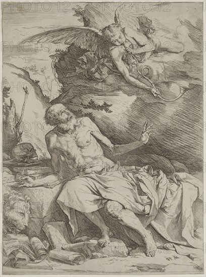 Jusepe de Ribera, Spanish, 1590-1652, Saint Jerome, 17th century, etching printed in black ink on laid paper, Sheet (trimmed within plate mark): 12 1/2 × 9 1/8 inches (31.8 × 23.2 cm)