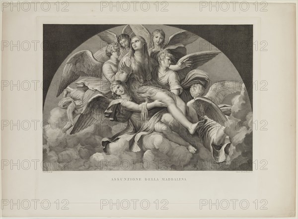 Antonio Ricciani, Italian, 1775-1836, after Giulio Romano, Italian, 1499-1546, Assumption of Mary Magdalene, 19th Century, Engraving printed in black on wove paper, plate: 17 1/4 x 20 3/4 in.