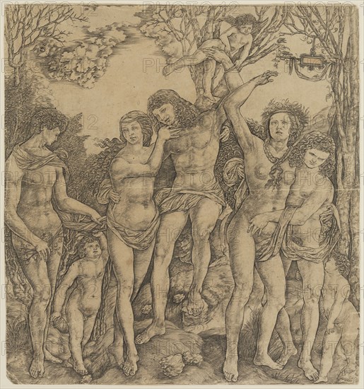 Cristofano di Michele Robetta, Italian, 1462-1552, An Allegory of the Power of Love, between 15th and 16th century, engraving printed in black ink on laid paper, Sheet (trimmed within plate mark): 11 3/4 × 11 inches (29.8 × 27.9 cm)