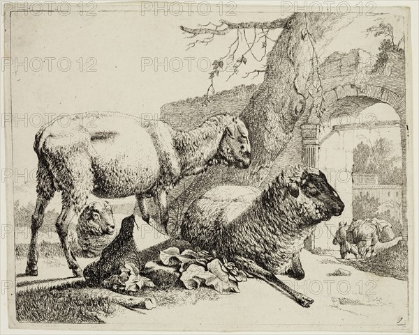 Johann Heinrich Roos, German, 1631-1685, Muleteer under the Gateway, 17th century, etching printed in black ink on laid paper, Plate: 5 3/4 × 7 1/8 inches (14.6 × 18.1 cm)