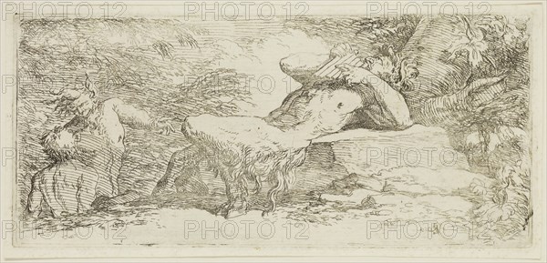 Salvator Rosa, Italian, 1615-1673, Pan and Two Fauns, 17th century, etching printed in black ink on laid paper, Plate: 3 5/8 × 8 1/8 inches (9.2 × 20.6 cm)