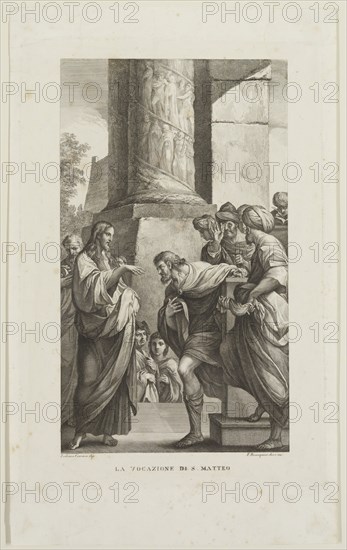 Francesco Rosaspina, Italian, 1760-1841, after Lodovico Carracci, Italian, 1555-1619, Calling of Saint Matthew, between 18th and 19th century, Engraving printed in black ink on wove paper, Plate: 13 1/4 × 9 inches (33.7 × 22.9 cm)