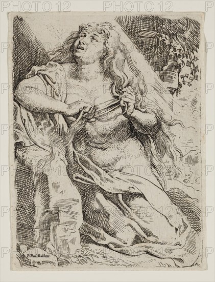 Willem Buytewech, Dutch, 1591-1624, after Peter Paul Rubens, Flemish, 1577-1640, Saint Mary Magdalene, ca. between 1615 and 1624, Etching printed in black ink on off-white laid paper, Plate: 5 3/8 × 4 inches (13.7 × 10.2 cm)