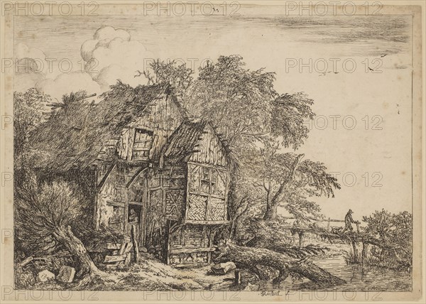 Jacob Isaaksz van Ruisdael, Dutch, 1628-1682, Little Bridge, 17th century, etching and drypoint in black ink on laid paper, Plate: 7 7/8 × 11 1/8 inches (20 × 28.3 cm)