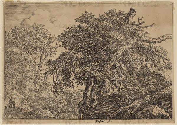Jacob Isaaksz van Ruisdael, Dutch, 1628-1682, Two Peasants and Their Dog, 17th century, etching and drypoint printed in black ink on laid paper, Sheet (no visible plate mark): 7 1/2 × 10 3/4 inches (19.1 × 27.3 cm)