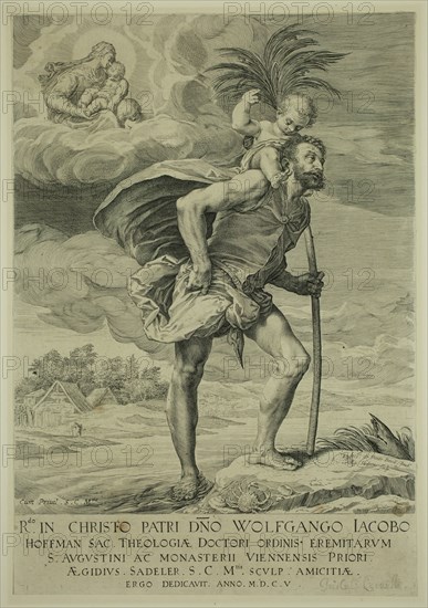 Aegidius Sadeler II, Flemish, 1570-1629, after Jacopo Bassano, Italian, 1510-1592, Saint Christopher, ca. 1605, engraving printed in black ink on laid paper, Sheet (trimmed within plate mark): 11 1/2 × 8 inches (29.2 × 20.3 cm)