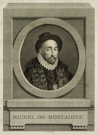 Augustine de Saint Aubin, French, 1736-1807, Michel de Montaigne, 1774, etching and engraving printed in black ink on laid paper, Plate: 11 3/8 × 9 inches (28.9 × 22.9 cm)
