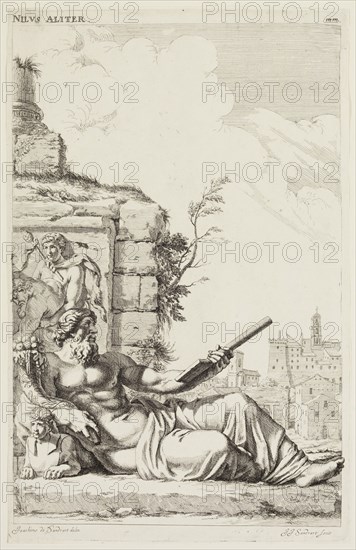 Johann Jacob Sandrart, German, 1655-1698, after Joachim von Sandrart I, German, 1606-1688, Statue of the Nile at Rome, c. 1683, Etching and engraving printed in black on laid paper, plate: 12 3/4 x 8 1/4 in.
