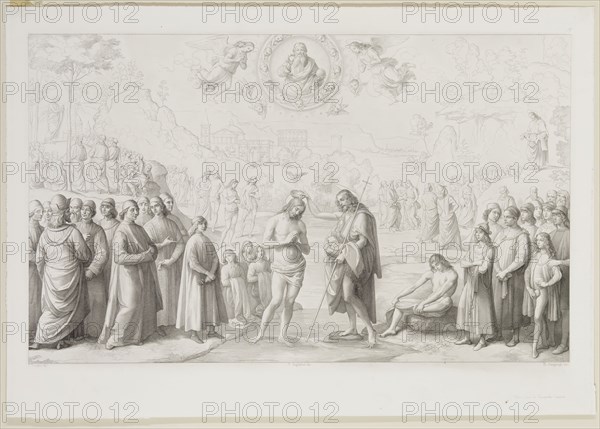 Nicola Sangiorgi, Italian, after Pietro Perugino, Italian, 1450-1523, Baptism of Christ, 19th Century, Engraving printed in black on wove paper, image: 13 3/8 x 22 in.