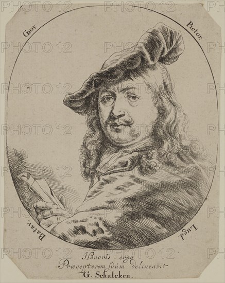 Godfried Schalcken, Dutch, 1643-1706, Portrait of Gerard Dou, 17th century, etching printed in black ink on laid paper, Sheet (trimmed within plate mark): 6 1/8 × 4 7/8 inches (15.6 × 12.4 cm)