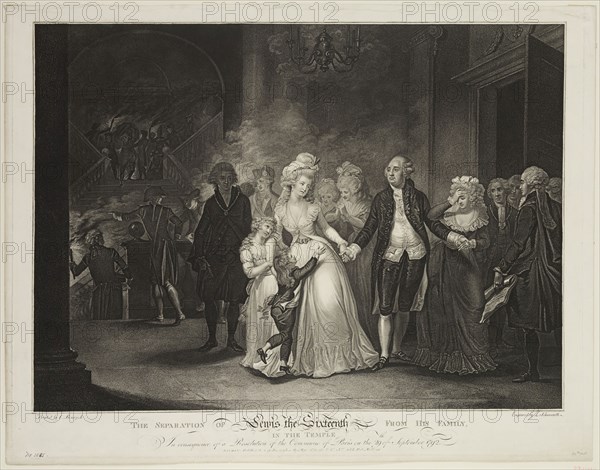 Luigi Schiavonetti, Italian, 1765-1810, after Charles Benazeck, English, 1767-1794, The Separation of Louis XVI from His Family, between 1792 and 1793, Engraving printed in black ink on wove paper, Image: 17 5/8 × 23 7/8 inches (44.8 × 60.6 cm)