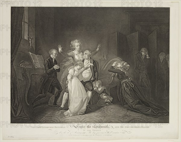 Luigi Schiavonetti, Italian, 1765-1810, after Charles Benazeck, English, 1767-1794, Last Interview between Louis XVI and His Family, ca. 1794, Engraving printed in black ink on wove paper, Image: 17 5/8 × 23 7/8 inches (44.8 × 60.6 cm)