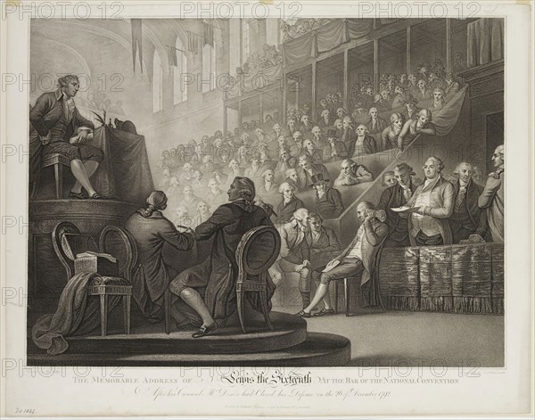 Luigi Schiavonetti, Italian, 1765-1810, Louis XVI Addressing the National Convention, ca. 1796, Engraving printed in black ink on wove paper, Image: 17 7/8 × 24 1/8 inches (45.4 × 61.3 cm)