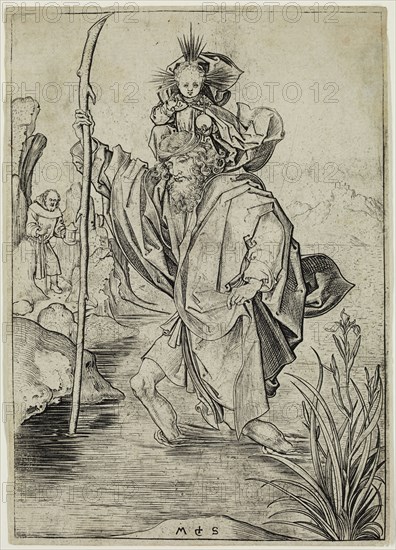 Martin Schongauer, German, 1450-1491, Saint Christopher, 15th century, engraving printed in black ink on laid paper, Image: 6 3/8 × 4 1/2 inches (16.2 × 11.4 cm)