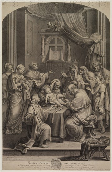 Gerhard Scotin, French, 1643-1715, after Pierre Mignard, French, 1612-1695, The Circumcision of Christ, between 1643 and 1715, Engraving printed in black on laid paper, Sheet (trimmed within plate mark): 26 1/8 × 16 7/8 inches (66.4 × 42.9 cm)