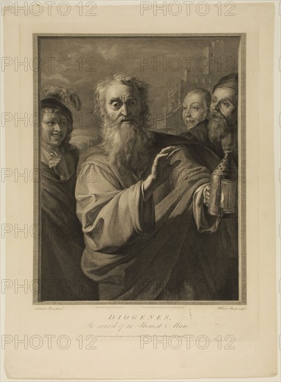 William Sharp, English, 1746-1824, after Salvator Rosa, Italian, 1615-1673, Diogenes with His Lantern Looking for an Honest Man, 1792, engraving printed in black ink on laid paper, Plate: 19 3/4 × 14 3/4 inches (50.2 × 37.5 cm)