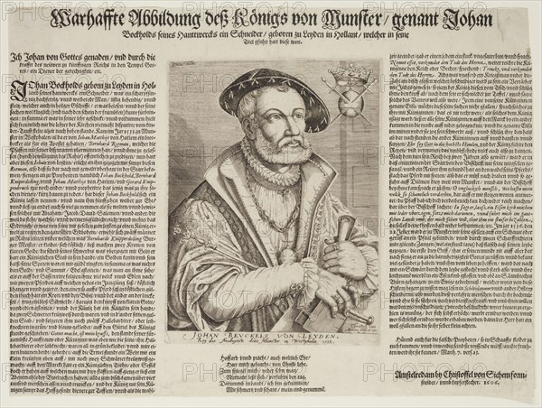 Christoffel van, I Sichem, Netherlandish, 1546-1624, after Jan Cornelisz, van't Woudt, Dutch, 1570-1615, Johan Beuckels van Leyden, ca. 1605, engraving printed in black ink on laid paper, Plate: 7 3/8 × 5 1/2 inches (18.7 × 14 cm)