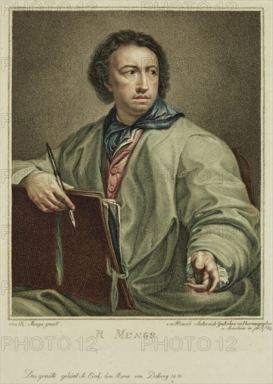 Heinrich Sintzenich, German, 1752-1812, after Anton Raphael Mengs, German, 1728-1779, Raphael Mengs, 1784, crayon manner engraving printed in color ink on wove paper, Plate: 8 1/2 × 6 3/4 inches (21.6 × 17.1 cm)