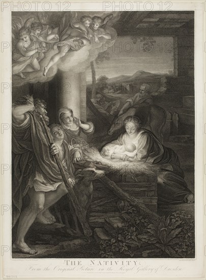 Michael Sloane, English, after Correggio, Italian, ca. 1489-1534, Nativity, ca. 1801, stipple engraving printed in black ink on wove paper, Plate: 25 7/8 × 19 inches (65.7 × 48.3 cm)