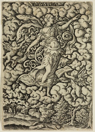 Virgil Solis, German, 1514-1562, Music, mid-16th century, engraving printed in black ink on laid paper, Sheet (trimmed within plate mark): 3 1/4 × 2 1/4 inches (8.3 × 5.7 cm)