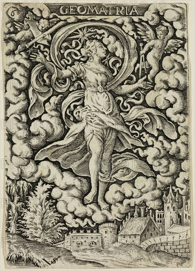 Virgil Solis, German, 1514-1562, Geometry, mid-16th century, engraving printed in black ink on laid paper, Sheet (trimmed within plate mark): 3 1/4 × 2 1/4 inches (8.3 × 5.7 cm)