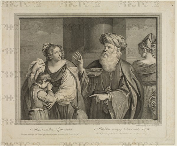 Robert Strange, English, 1721-1792, after Guercino (Giovanni Francesco Barbieri), Italian, 1591-1666, Abraham Dismissing Hagar, 1767, engraving printed in black ink on laid paper, Plate: 15 3/4 × 19 1/4 inches (40 × 48.9 cm)