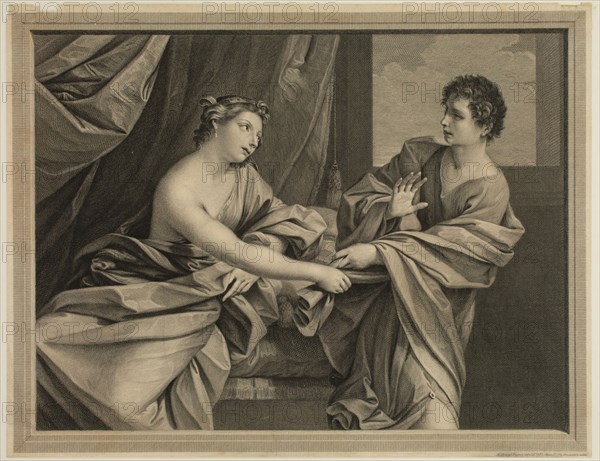 Robert Strange, English, 1721-1792, Joseph and Potiphar's Wife, 1769, engraving printed in black ink on laid paper, Image: 14 × 18 1/8 inches (35.6 × 46 cm)