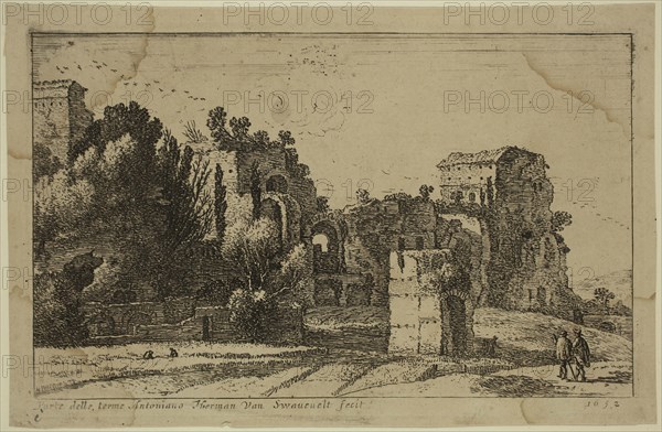 Herman van Swanevelt, Dutch, 1600-1655, Baths of Caracalla, 1652, etching and engraving printed in black ink on laid paper, Plate: 4 5/8 × 7 1/4 inches (11.7 × 18.4 cm)