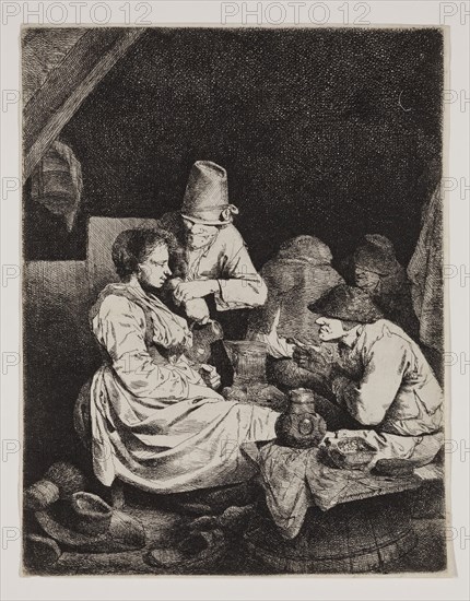 Cornelis Bega, Dutch, 1620-1664, Tavern Scene, between 1620 and 1664, etching printed in black ink on laid paper, Plate: 8 3/4 × 6 3/4 inches (22.2 × 17.1 cm)