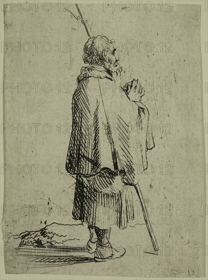 David Teniers the Younger, Flemish, 1610 - 1690, A Pilgrim, 17th century, etching printed in black ink on laid paper, Sheet (trimmed within plate mark): 3 3/8 × 2 1/2 inches (8.6 × 6.4 cm)