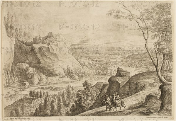 Lucas van Uden, Flemish, 1595-1673, The Flight into Egypt, 17th Century, Etching and engraving printed in black on laid paper, sheet (no visible plate mark):