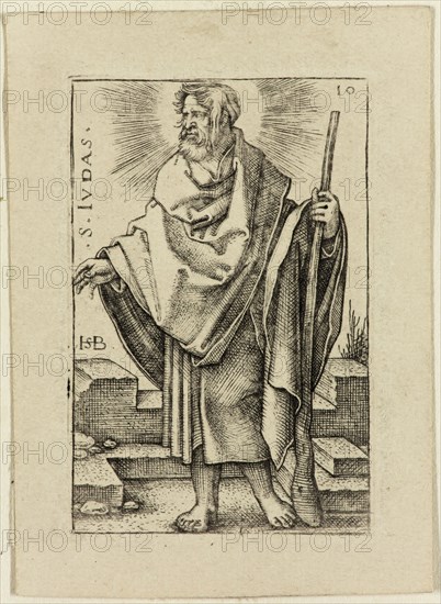 Hans Sebald Beham, German, 1500-1550, Judas, ca. 1545, Engraving printed in black ink on wove paper, Plate: 1 3/4 × 1 1/8 inches (4.4 × 2.9 cm)