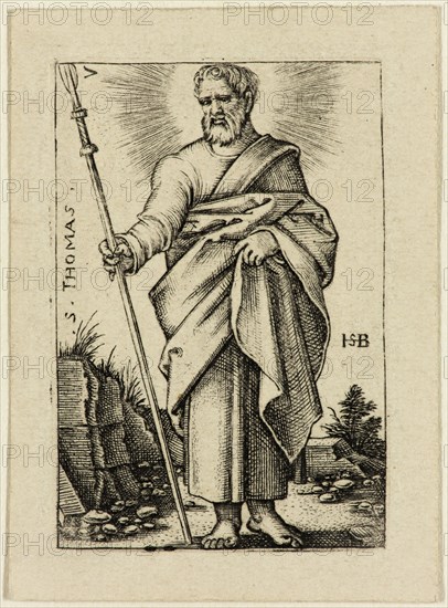 Hans Sebald Beham, German, 1500-1550, Saint Thomas, ca. 1545, Engraving printed in black ink on wove paper, Plate: 1 3/4 × 1 1/8 inches (4.4 × 2.9 cm)