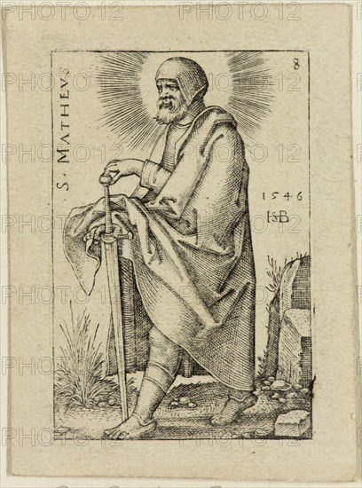 Hans Sebald Beham, German, 1500-1550, Matthew, 1546, Engraving printed in black ink on wove paper, Plate: 1 3/4 × 1 1/8 inches (4.4 × 2.9 cm)