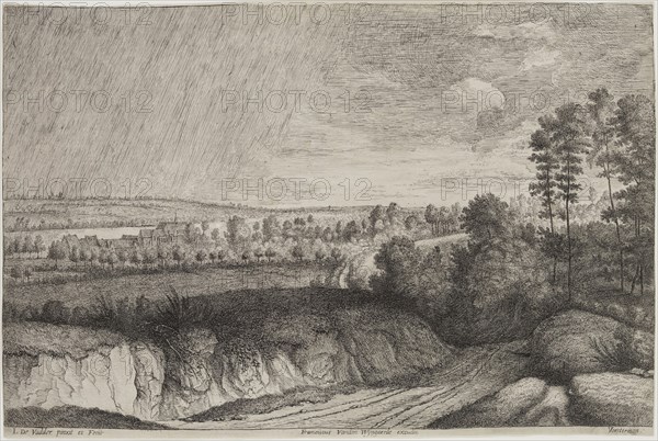 Lucas Emil, the Elder Vorsterman, Flemish, 1595-1675, after Lodewyk de Vadder, Flemish, 1605-1655, Landscape in the Rain, 17th Century, Etching and engraving printed in black on laid paper, sheet (trimmed within plate mark):