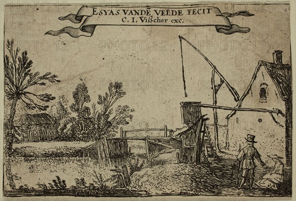 Esaias van de Velde, Dutch, 1587-1630, Farm to the Right of a Canal, early 17th century, etching printed in black ink on laid paper, Sheet (trimmed within plate mark): 2 3/4 × 4 inches (7 × 10.2 cm)