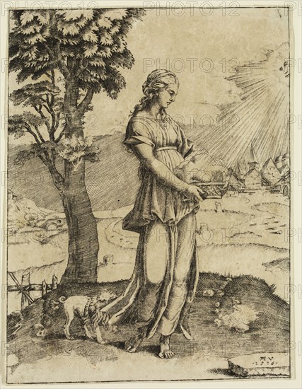 Agustino Veneziano, Italian, 1490-1536, Cumean Sibyl, 1516, engraving printed in black ink, Sheet (trimmed within plate mark): 6 3/4 × 5 1/8 inches (17.1 × 13 cm)